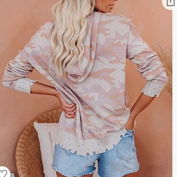 Ferbia Pink Unique Distressed Camo Hoodie Sweater - Picture 3 of 6